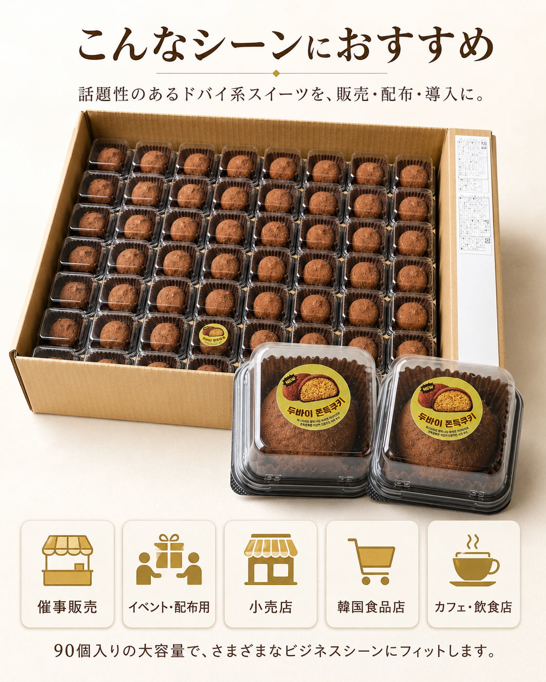 【法人・店舗・イベント向け小口導入】ドバイもちクッキー 90個セット|冷凍送料込み