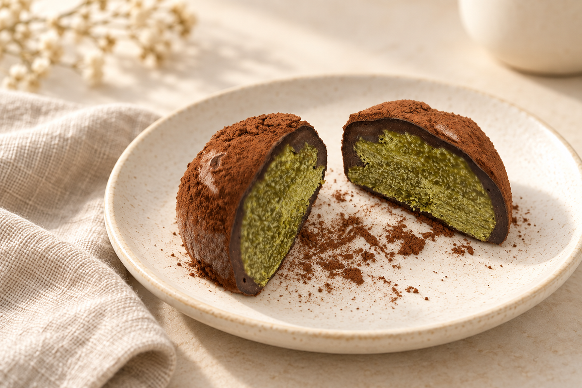 実物写真をもとにしたドバイチョコ餅の盛り付けイメージ