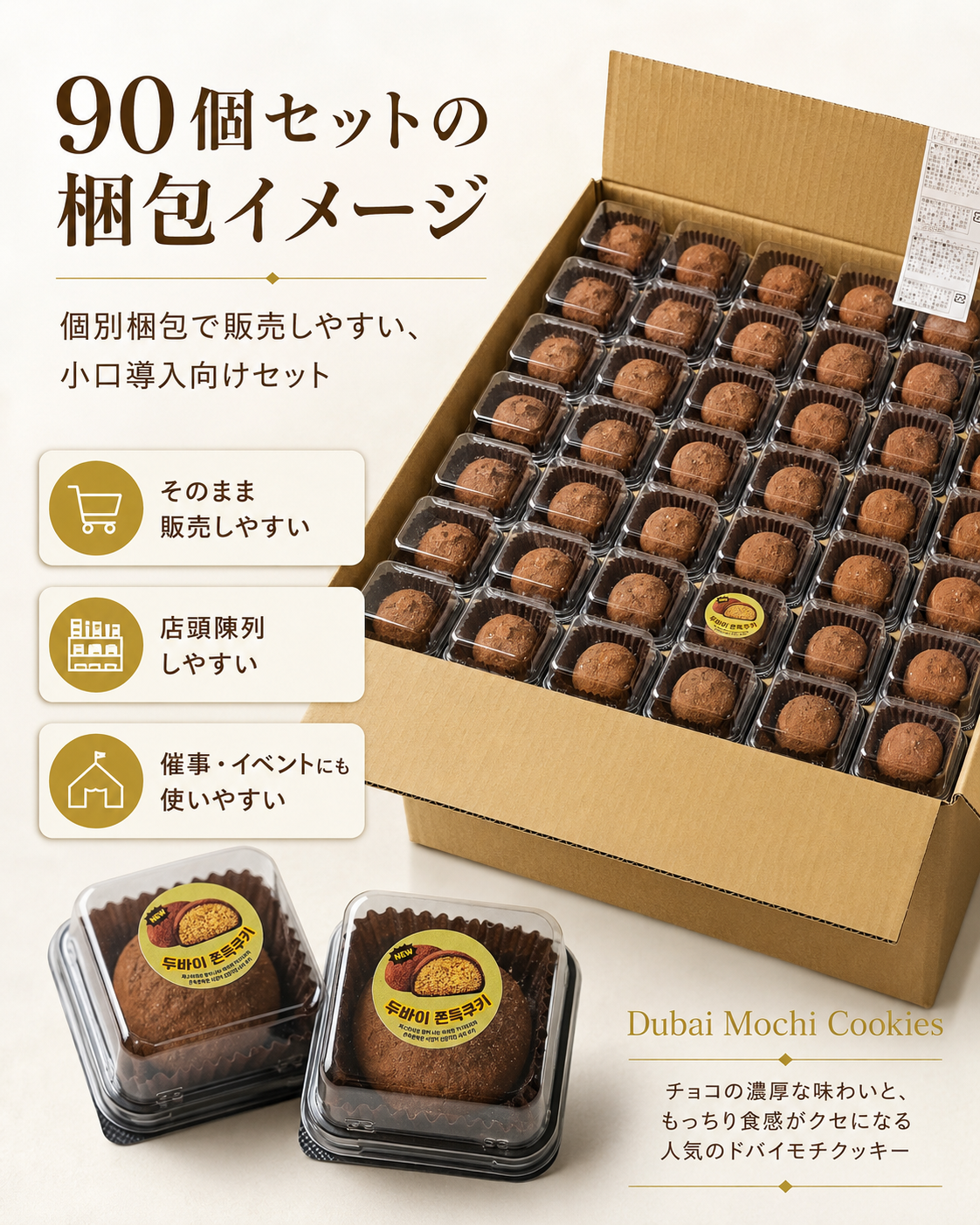 【法人・店舗・イベント向け小口導入】ドバイもちクッキー 90個セット｜冷凍送料込み