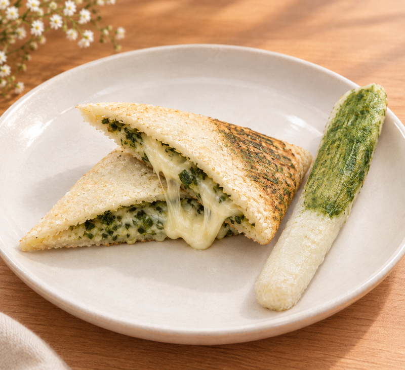 ネギパンの盛り付け例と断面。器は付属しません